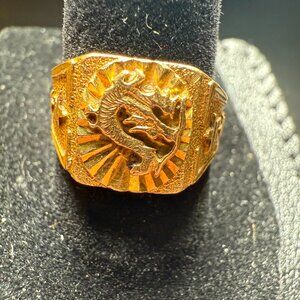 Dragon Emperor Ring 18K Yellow Gold 4.7g Size 7.5